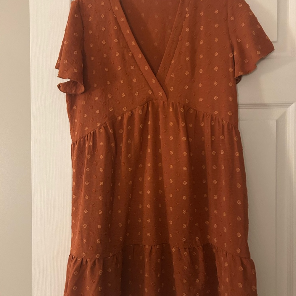 Rust Orange V-Neck Dress